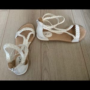 BOC white sandals with zip up back